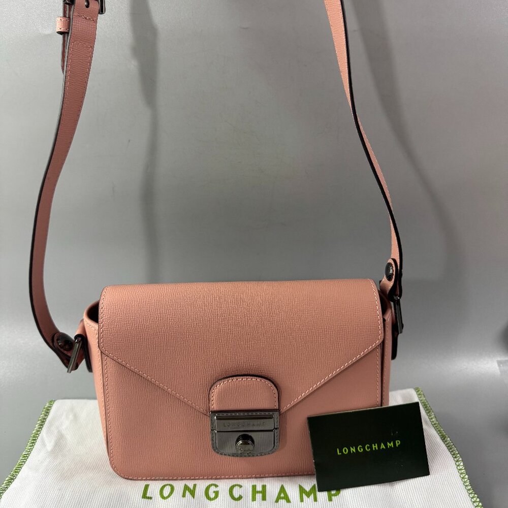NWOT Authentic Longchamp Le Pliage Heritage Leather Crossbody Bag, Pink